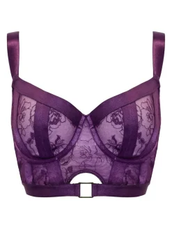 Pour Moi Non Padded India Embroidery Underwired Bustier Bra Purple New