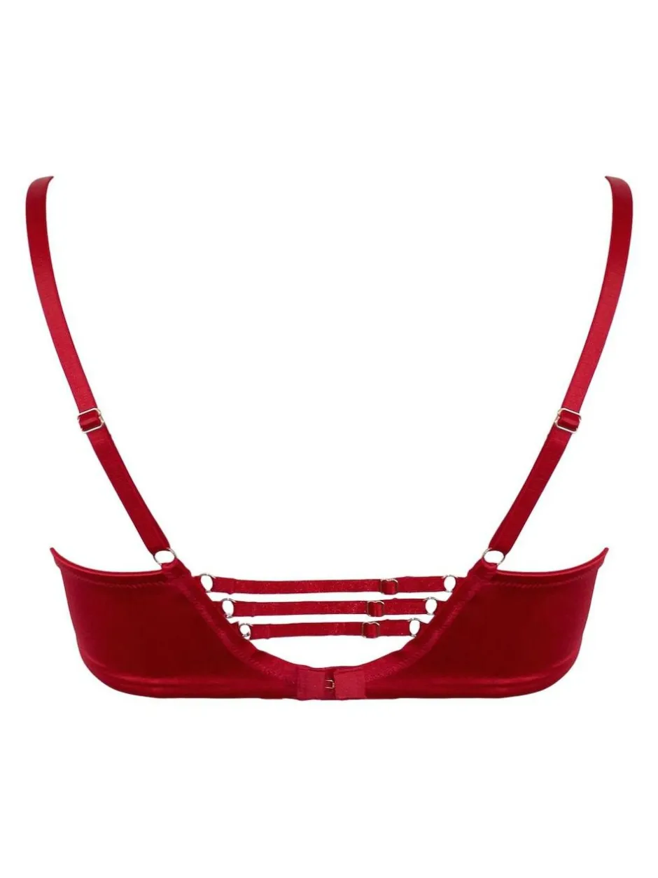 Pour Moi Red All Yours Satin and Mesh Front Fastening Bra New