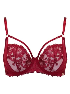 Pour Moi India Bold Floral Embroidery Non Pad Bra Red Discount