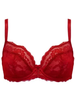 Pour Moi Red Non Padded Underwired Fleur Balconette Bra New