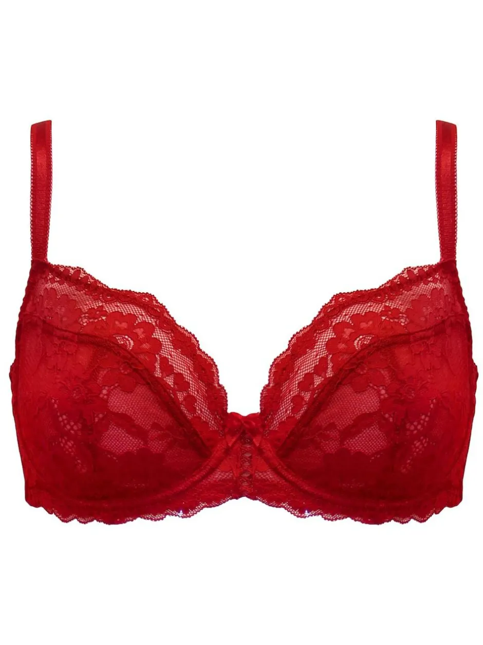 Pour Moi Red Non Padded Underwired Fleur Balconette Bra New