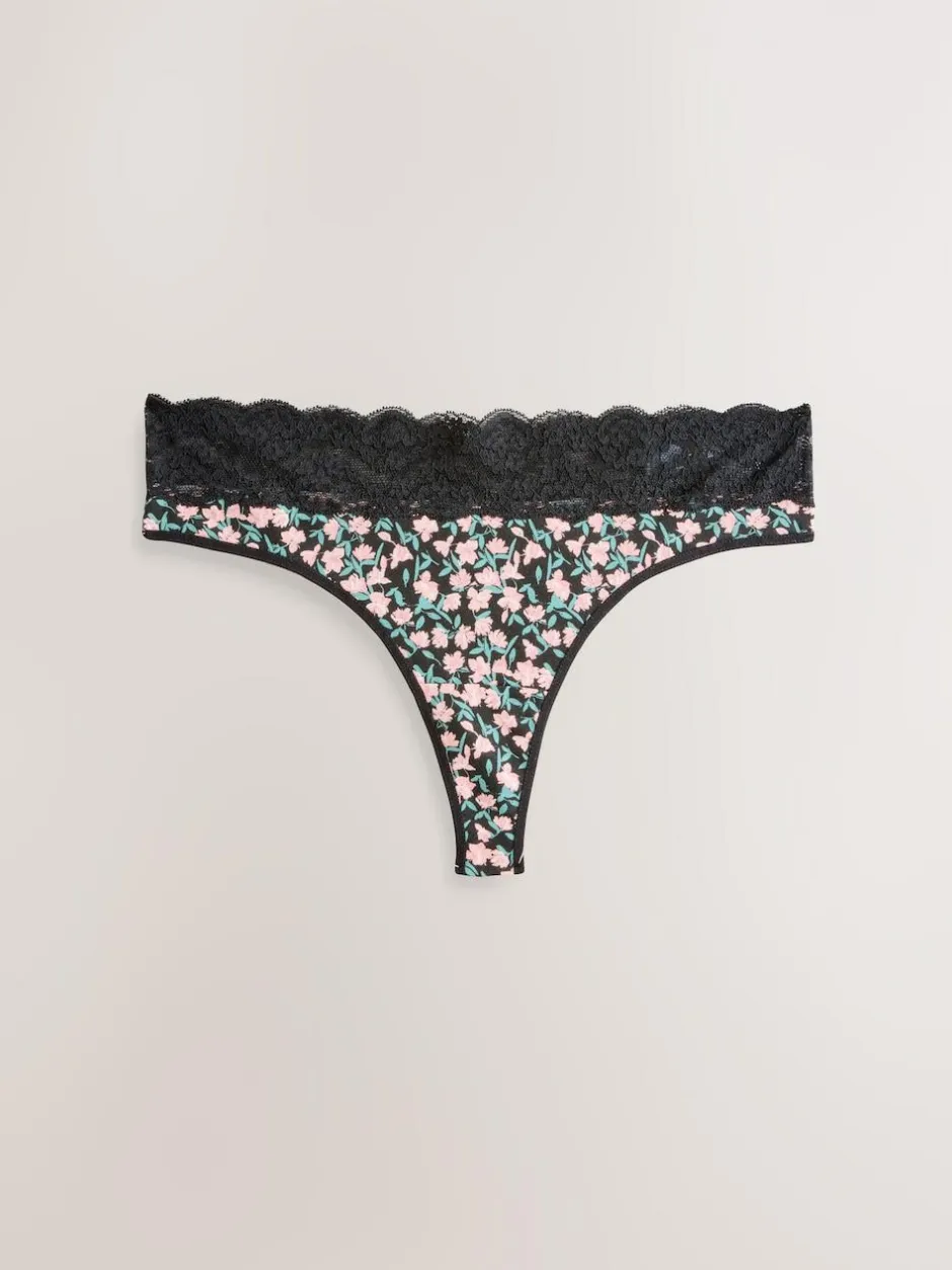 Next Thong Cotton and Lace Knickers 7 Pack Printed Spot Discount