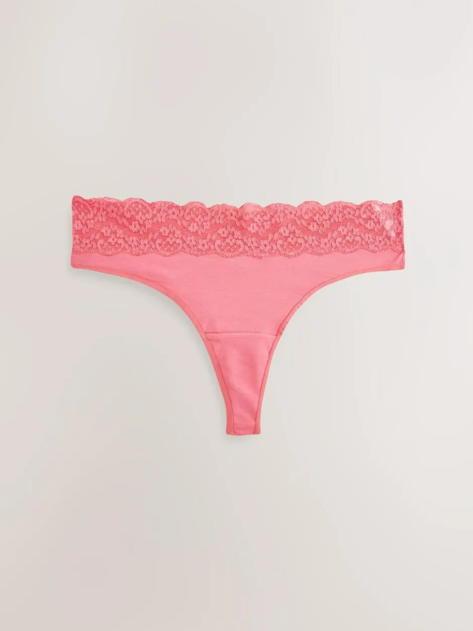 Next Thong Cotton and Lace Knickers 7 Pack Printed Spot Discount