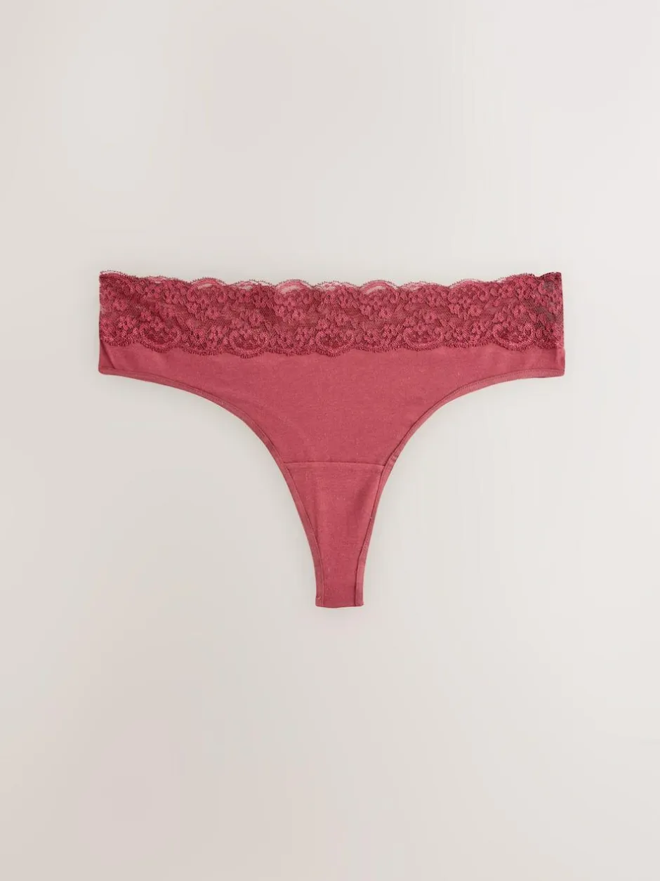 Next Thong Cotton and Lace Knickers 7 Pack Printed Spot Discount
