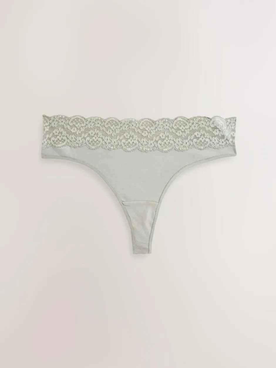 Next Thong Cotton and Lace Knickers 7 Pack Printed Spot Discount