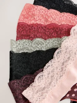 Next Thong Cotton and Lace Knickers 7 Pack Printed Spot Discount