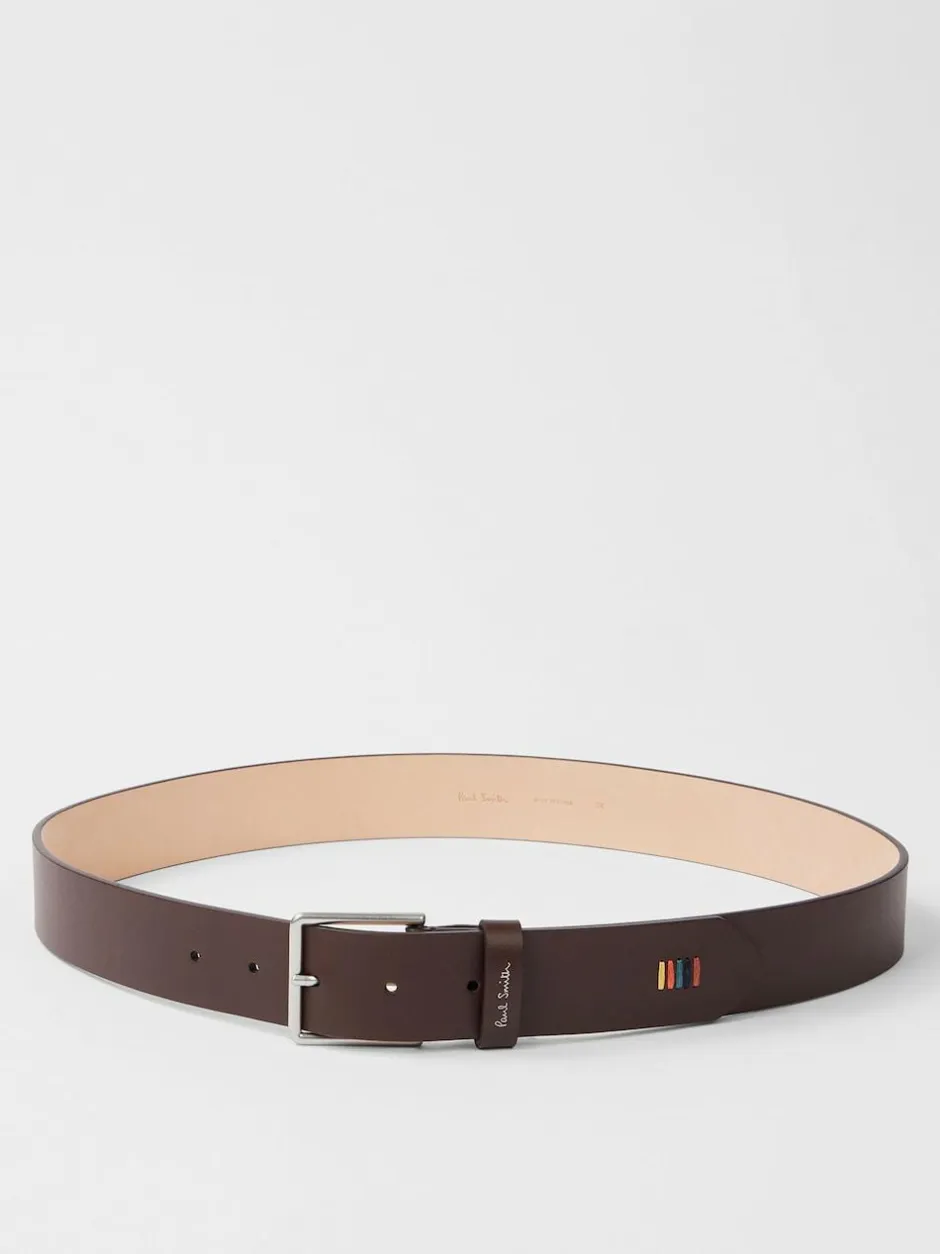 PS Paul Smith Brown Stitch Detail Logo Belt