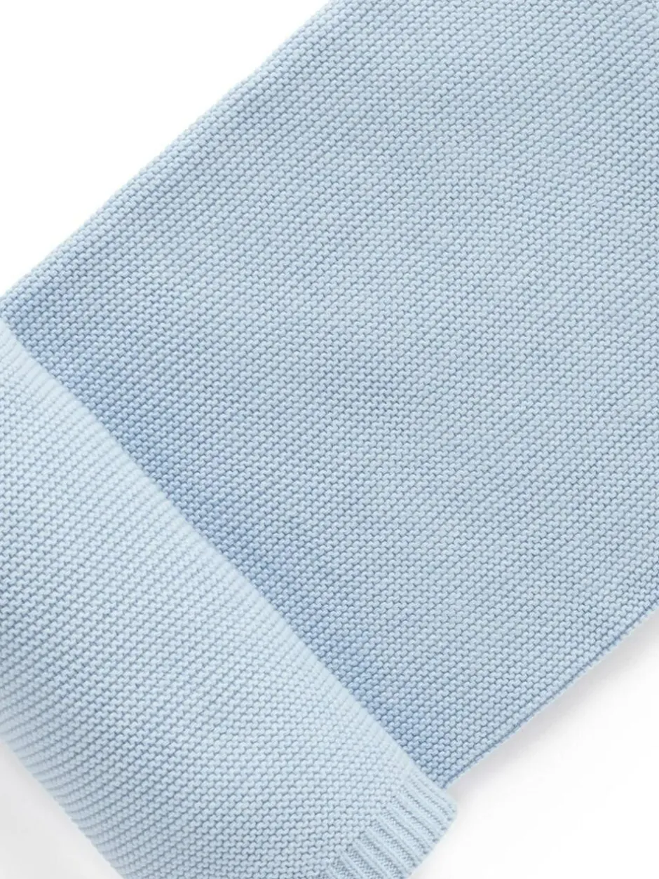 Purebaby Textured Knit 100% Cotton Blanket Blue Hot