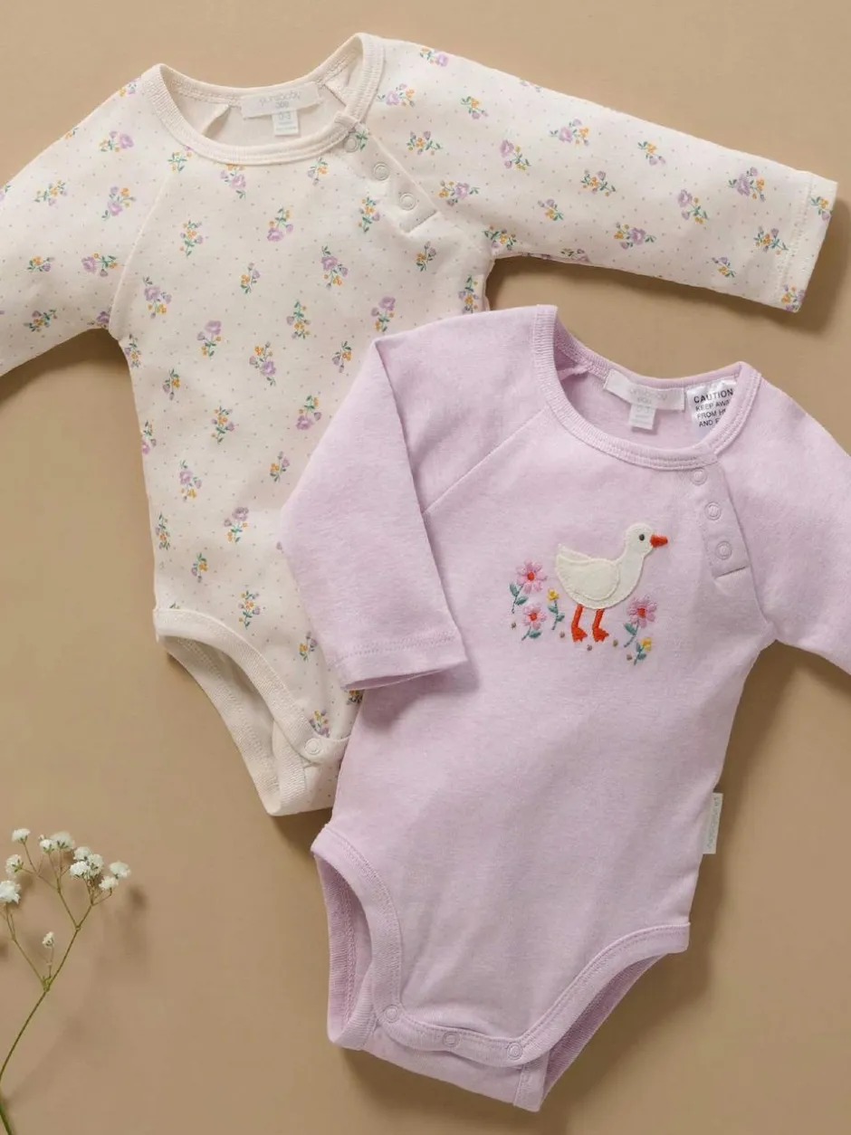 Purebaby Bodysuits 2 Pack Pink Outlet