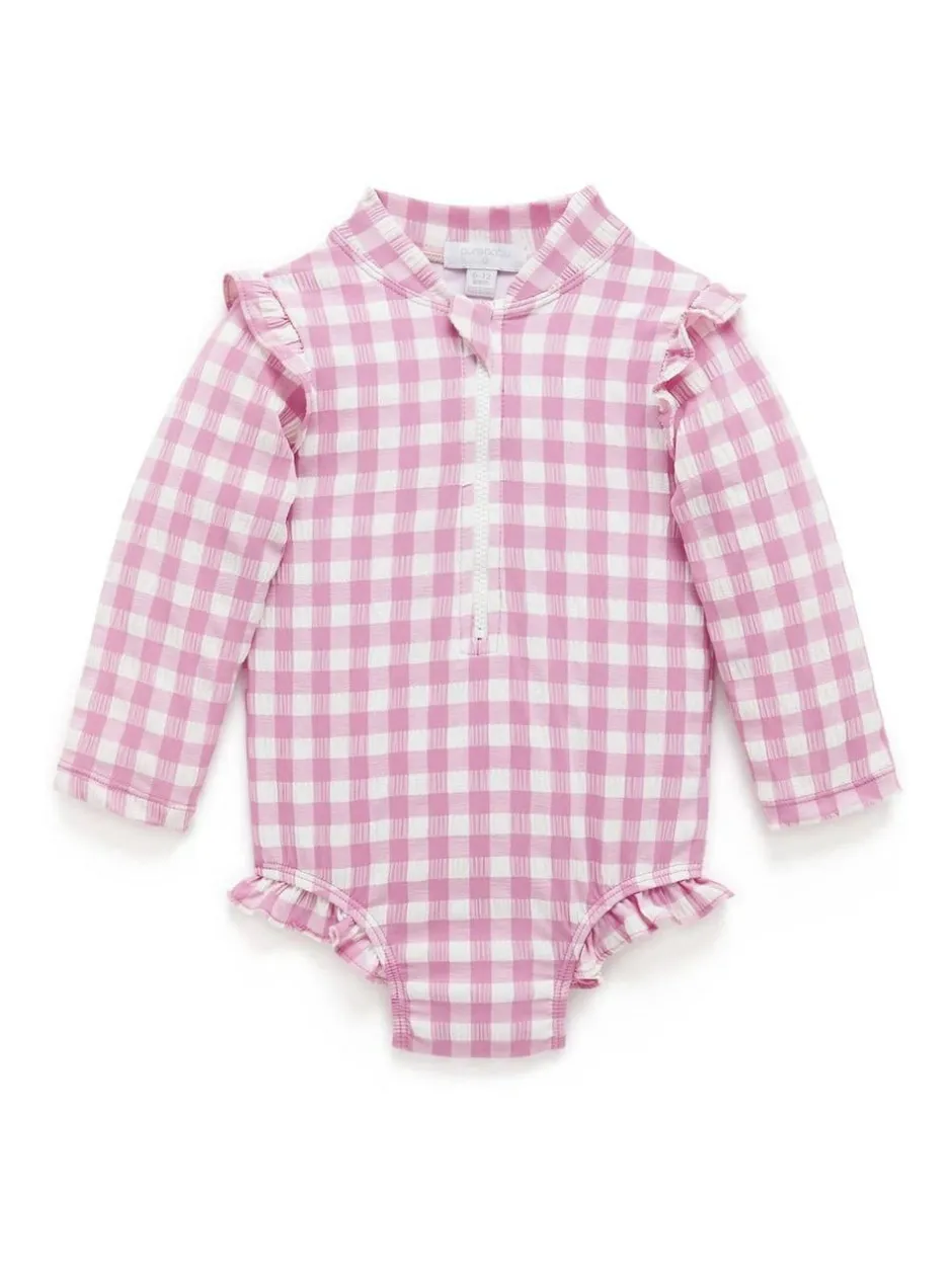 Purebaby Pink Frilly Long Sleeve Swimsuit New
