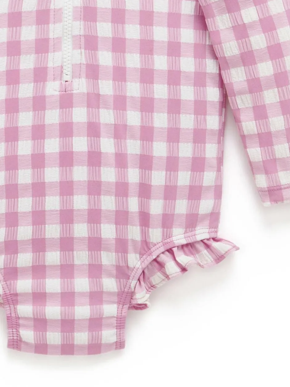 Purebaby Pink Frilly Long Sleeve Swimsuit New