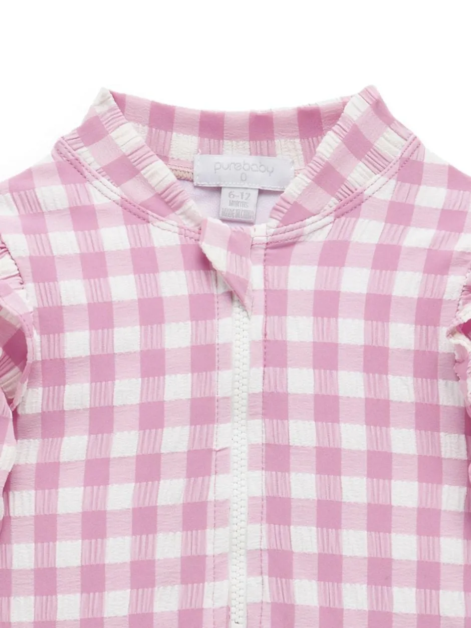 Purebaby Pink Frilly Long Sleeve Swimsuit New