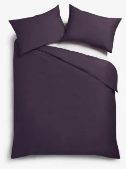 Next Purple Blackberry Cotton Rich Plain Duvet Cover and Pillowcase Set New