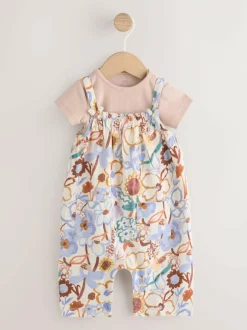 Next Baby Jersey Dungarees and Bodysuits Set 2 Piece (0mths-3yrs) Purple Floral New
