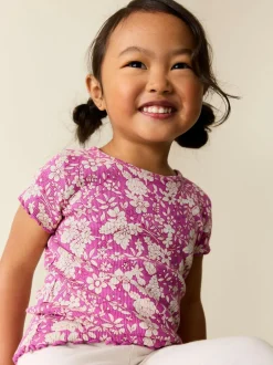 Next Short Sleeve Rib T-Shirt (3mths-7yrs) Purple Floral Discount