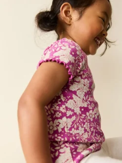 Next Short Sleeve Rib T-Shirt (3mths-7yrs) Purple Floral Discount