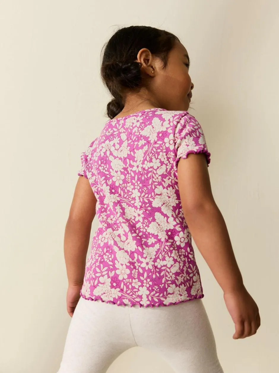 Next Short Sleeve Rib T-Shirt (3mths-7yrs) Purple Floral Discount