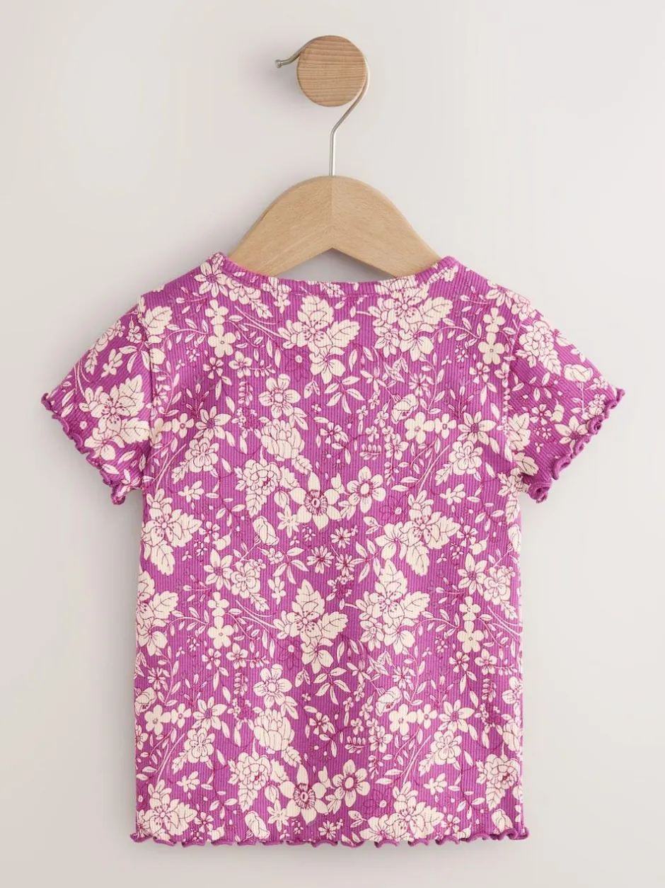 Next Short Sleeve Rib T-Shirt (3mths-7yrs) Purple Floral Discount