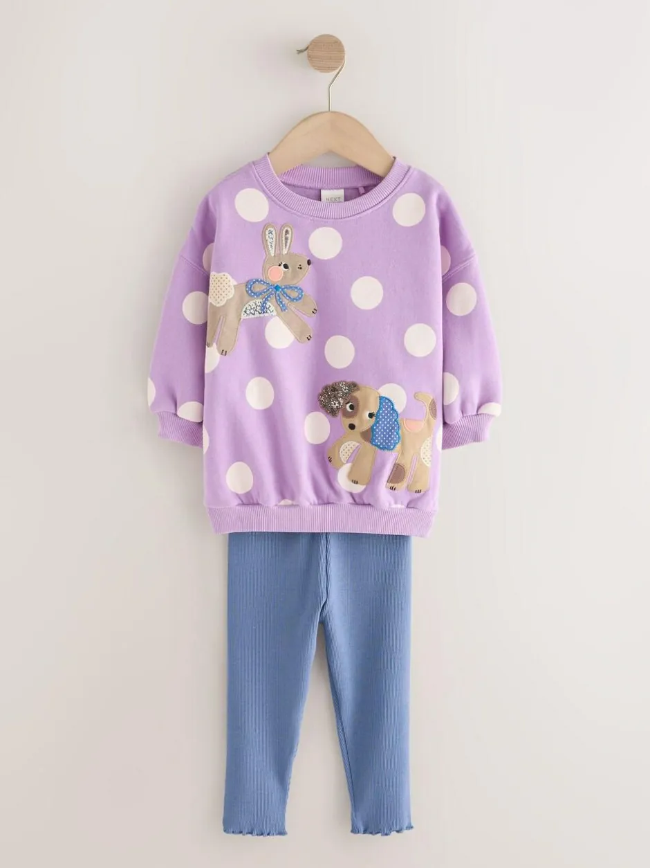 Next Sweatshirt & Leggings Set (3mths-7yrs) Purple Polka Dot Dogs Discount