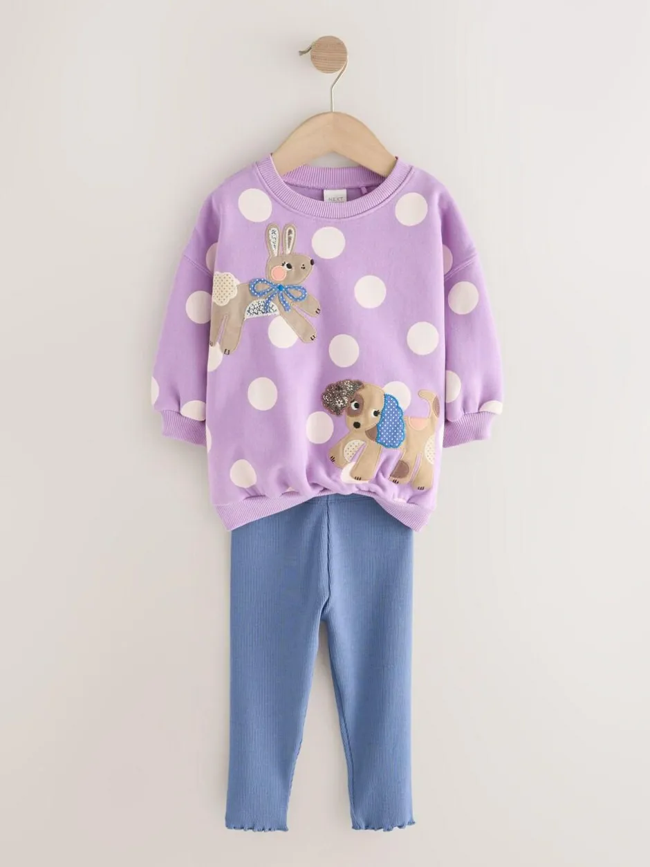 Next Sweatshirt & Leggings Set (3mths-7yrs) Purple Polka Dot Dogs Discount