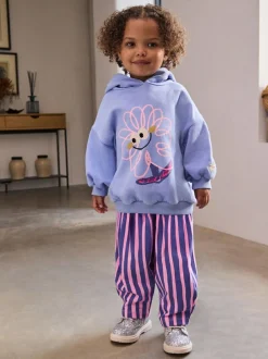 Next Purple Stripe Flower Hoodie & Barrel Leg Joggers Set (3mths-7yrs) Clearance