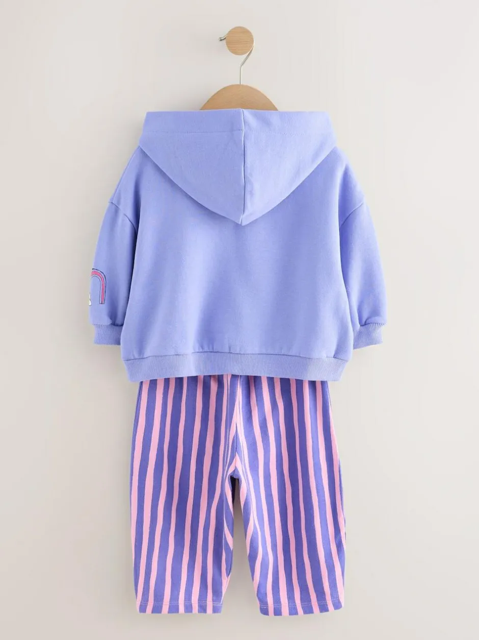 Next Purple Stripe Flower Hoodie & Barrel Leg Joggers Set (3mths-7yrs) Clearance