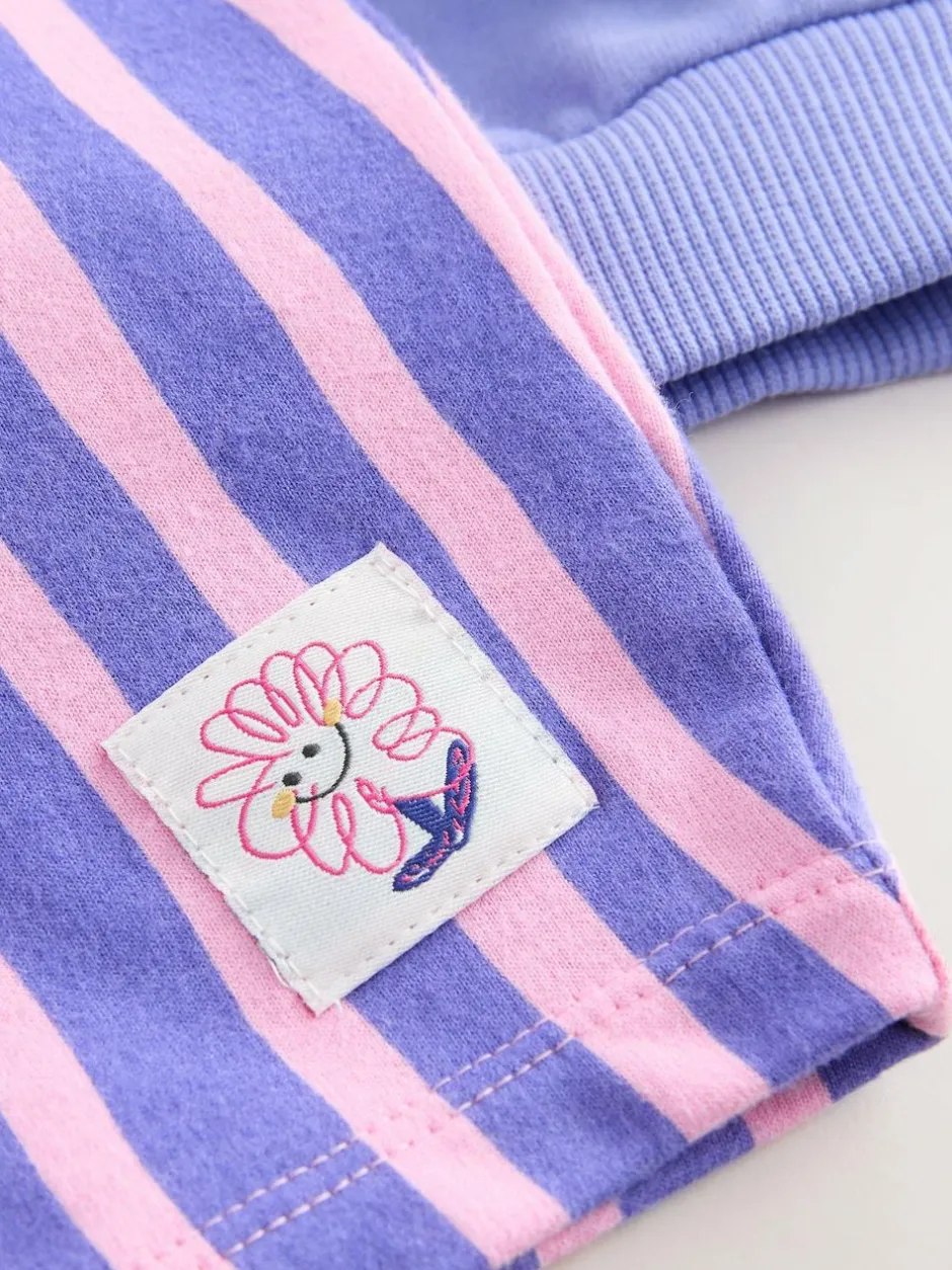 Next Purple Stripe Flower Hoodie & Barrel Leg Joggers Set (3mths-7yrs) Clearance