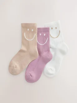 Next Purple, White and Neutral 3 Pack Cotton Rich Cushioned Sole Ankle Socks Clearance