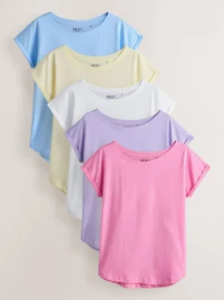 Next Cap Sleeve T-Shirts 5 Pack Purple/Blue/Butter Yellow/Pink/White Online