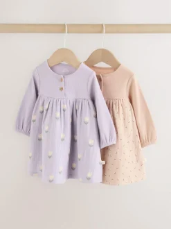 Next Purple/Pink Baby Woven Dress 2 Pack (0mths-3yrs) Clearance