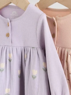 Next Purple/Pink Baby Woven Dress 2 Pack (0mths-3yrs) Clearance