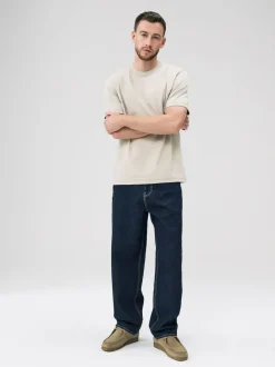 Next Putty Contrast Stitch Regular Fit Heavyweight T-Shirt Discount