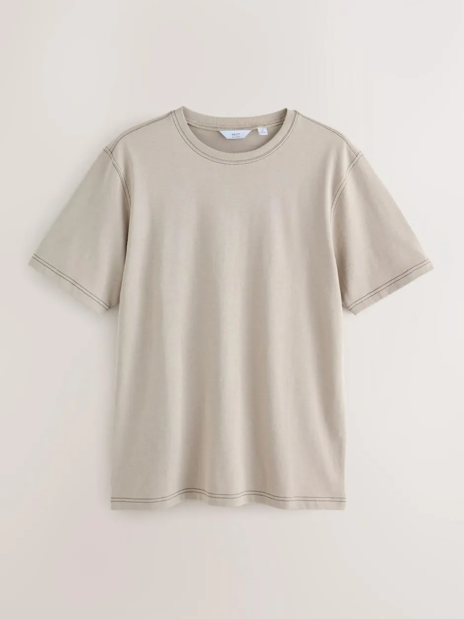 Next Putty Contrast Stitch Regular Fit Heavyweight T-Shirt Discount