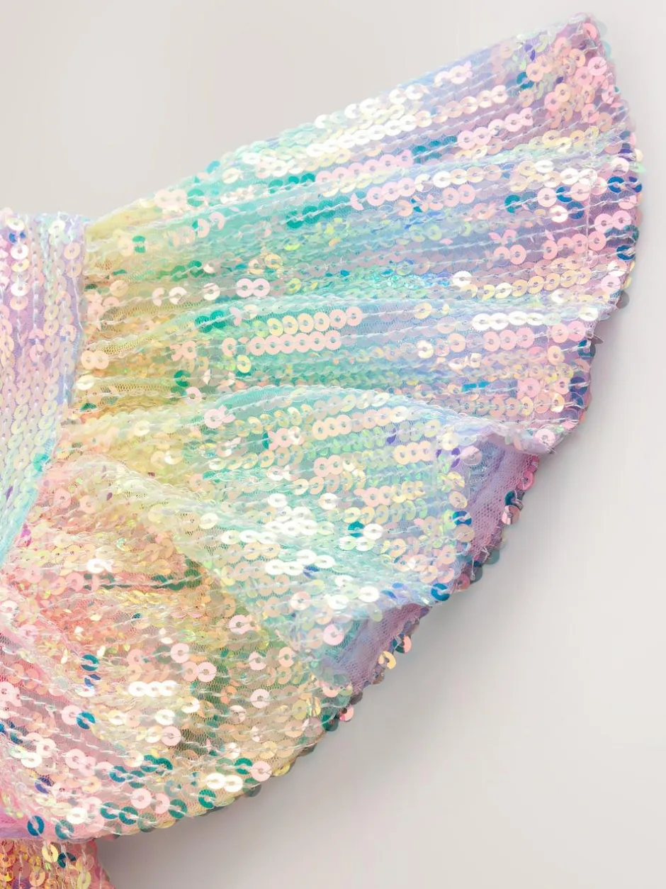 Next Angel Sleeve Sequin Party Dress (3-16yrs) Rainbow Clearance