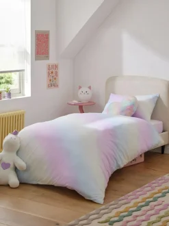 Next Rainbow Ombre Printed Polycotton Duvet Cover and Pillowcase Bedding Set New