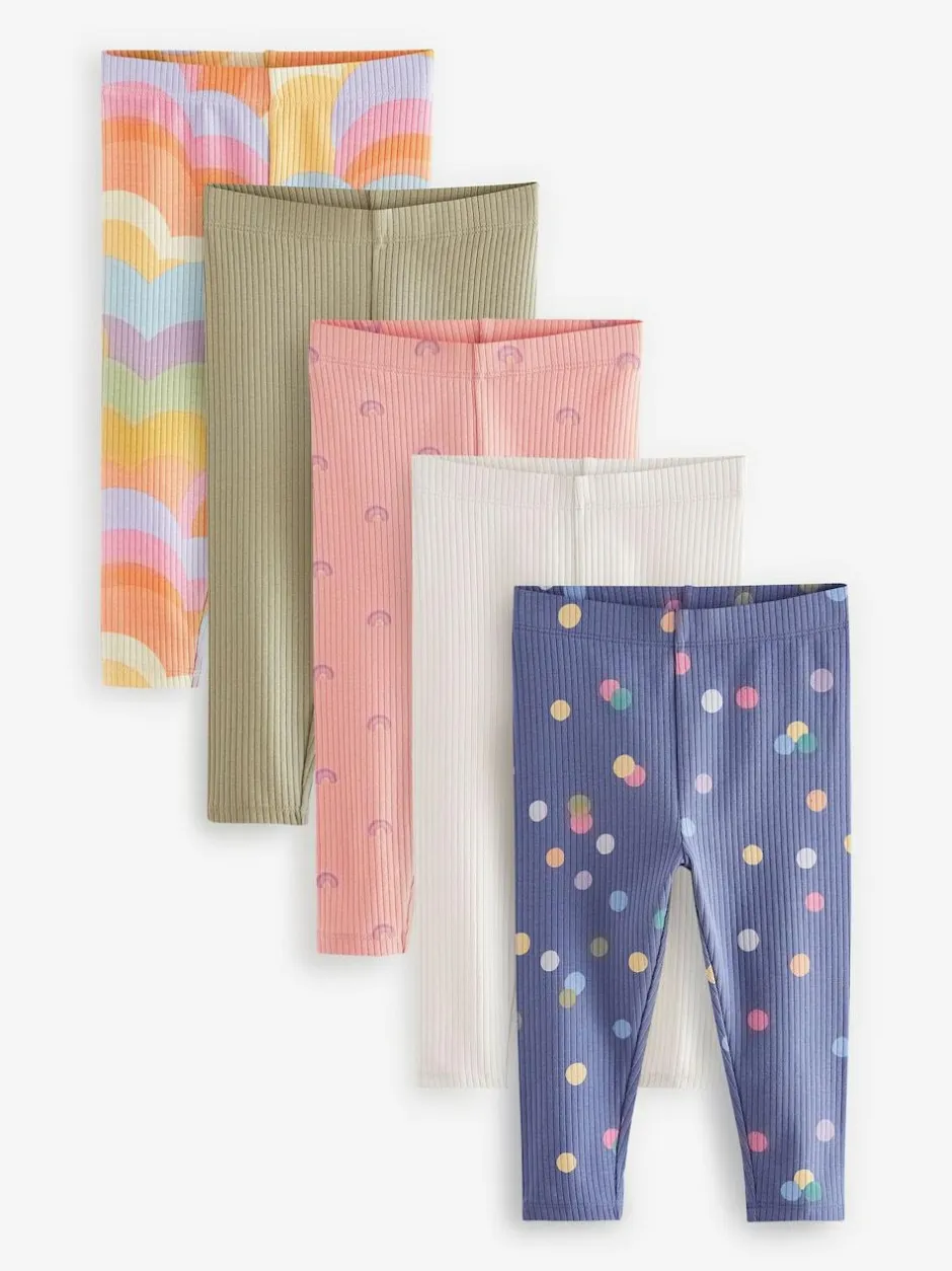 Next Ribbed Leggings 5 Pack (3mths-7yrs) Rainbow Outlet
