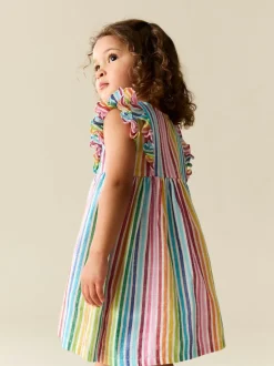 Next Rainbow Stripe Double Ruffle Sleeve Dress (3mths-8yrs) Hot