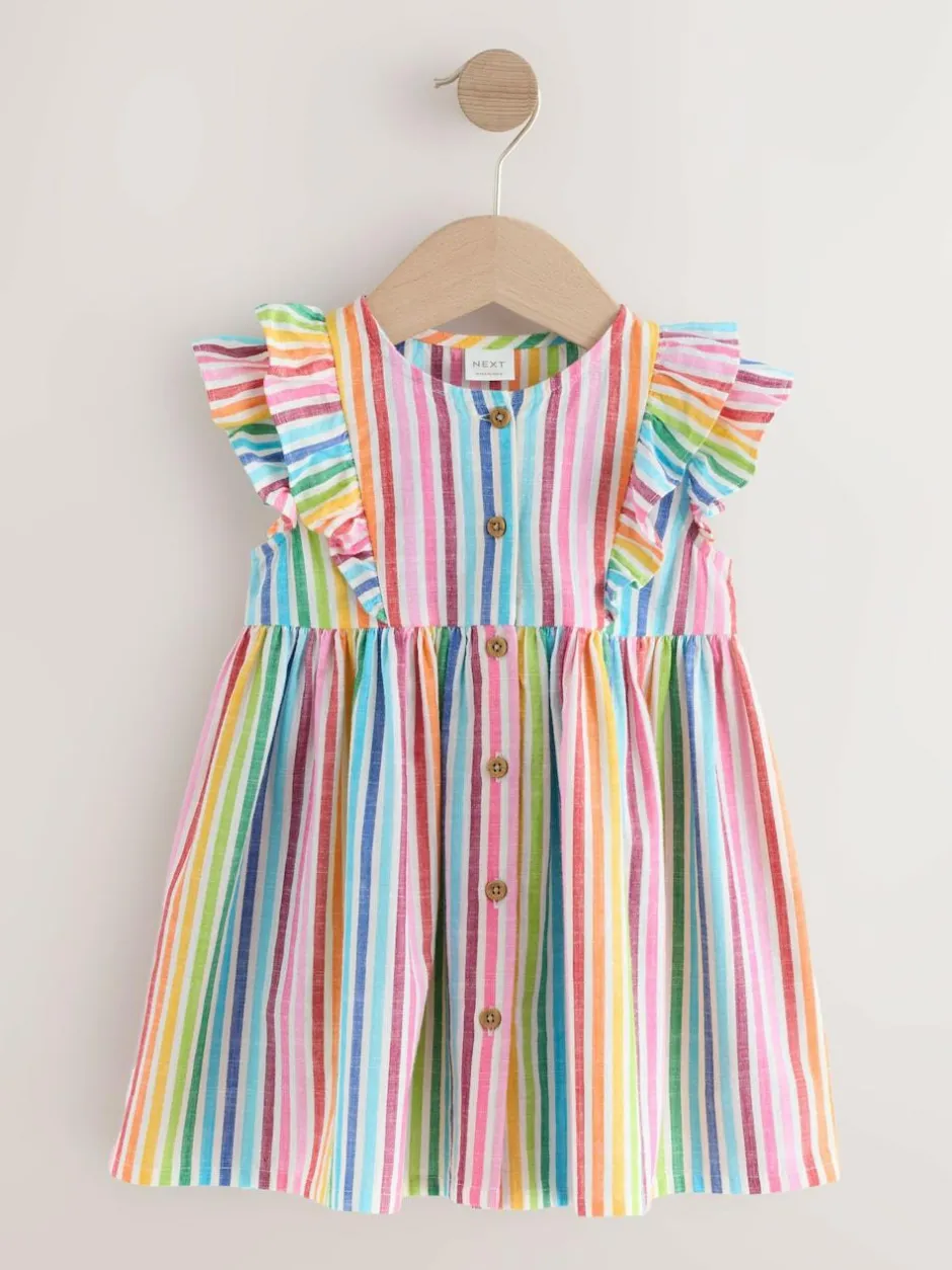 Next Rainbow Stripe Double Ruffle Sleeve Dress (3mths-8yrs) Hot