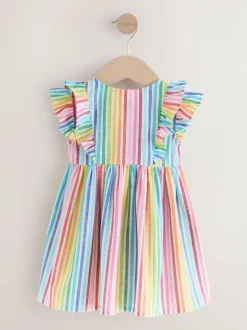 Next Rainbow Stripe Double Ruffle Sleeve Dress (3mths-8yrs) Hot