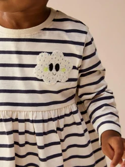 Next Rainbow Stripe Long Sleeve Embellished Dress (3mths-7yrs) Clearance
