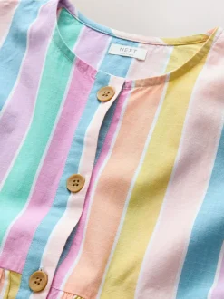 Next Stripe Short Sleeve Button Through Dress (3-16yrs) Rainbow Online