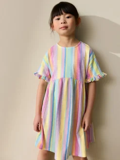 Next Short Sleeve Jersey Dress (3-16yrs) Rainbow Stripe New