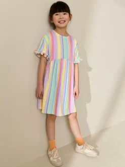 Next Short Sleeve Jersey Dress (3-16yrs) Rainbow Stripe New