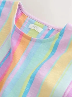 Next Short Sleeve Jersey Dress (3-16yrs) Rainbow Stripe New
