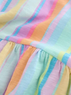 Next Short Sleeve Jersey Dress (3-16yrs) Rainbow Stripe New