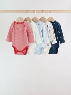 Next Red Baby London Long Sleeve Bodysuits 5 Pack