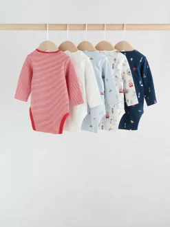 Next Red Baby London Long Sleeve Bodysuits 5 Pack