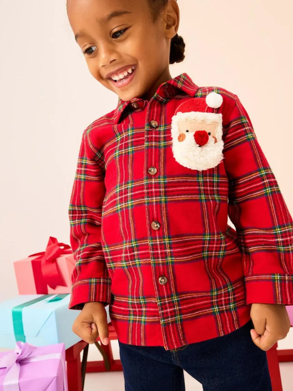 Next Long Sleeve Christmas Check Shirt (3mths-10yrs) Red Black Hot