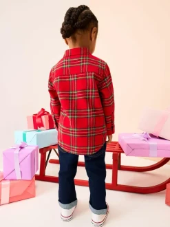 Next Long Sleeve Christmas Check Shirt (3mths-10yrs) Red Black Hot