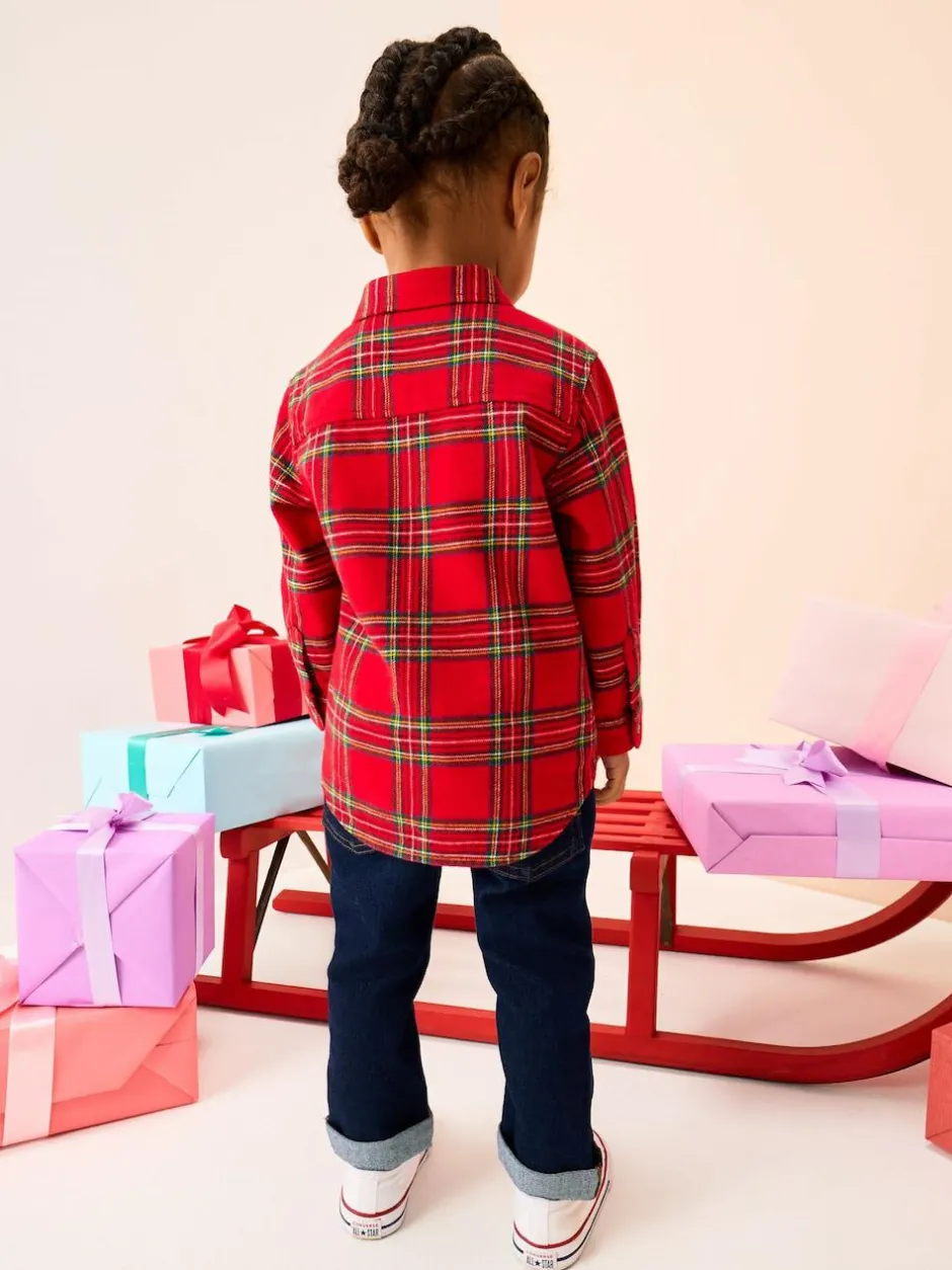 Next Long Sleeve Christmas Check Shirt (3mths-10yrs) Red Black Hot